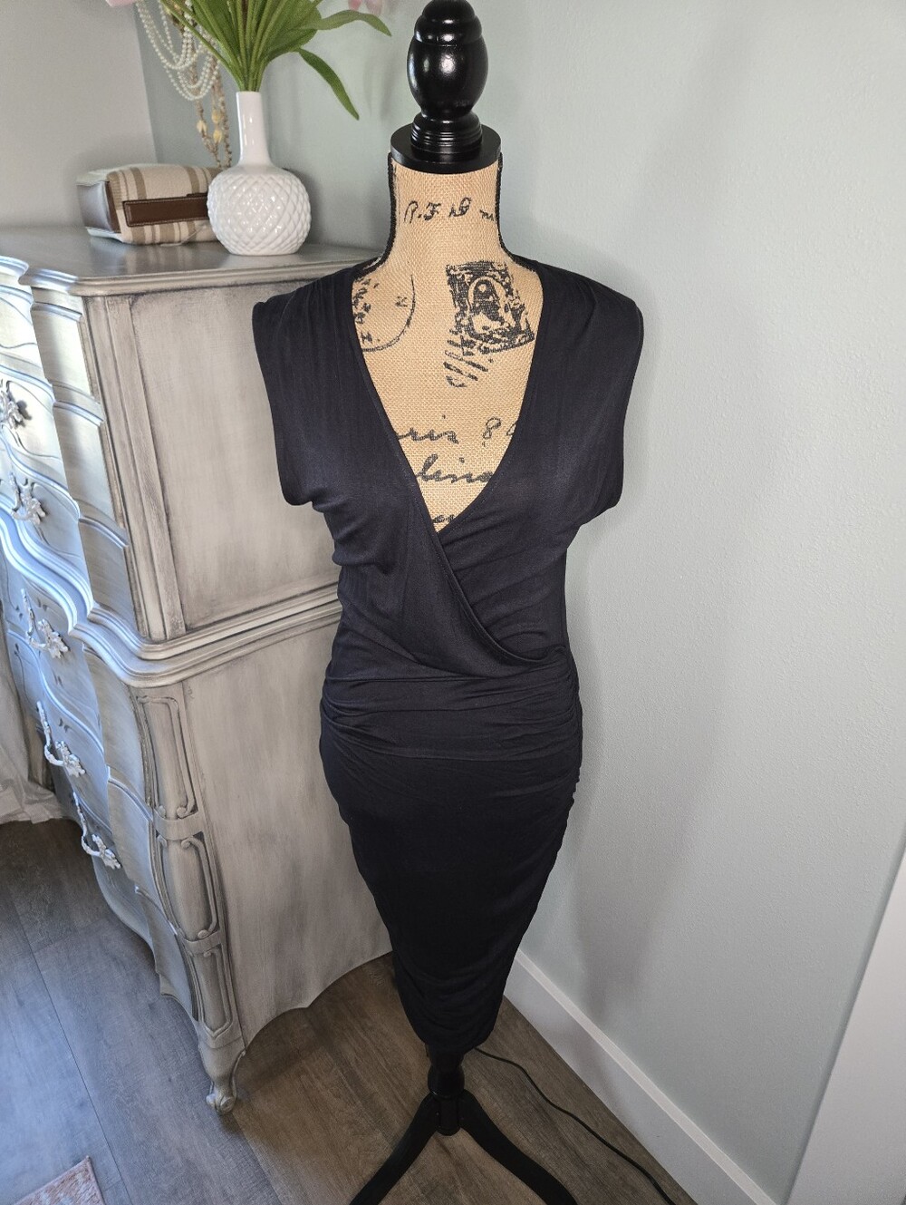 Mossimo Black Wrap-Style Midi Dress